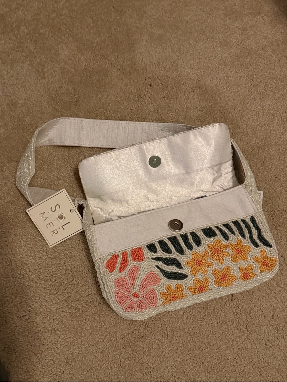 SOL & MER Floral Beaded Shoulder Bag in Coral, Yellow & White - Picture 5 of 5